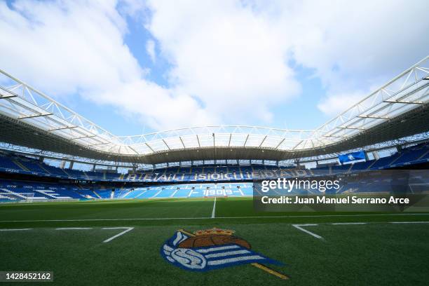 General view inside the stadium prior to the LaLiga Santander match between Real Sociedad and Atletico de Madrid at Reale Arena on September 03, 2022...