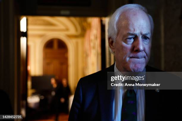 Sen. John Cornyn speaks with reporters before attending a policy luncheon with Senate Republicans at the U.S. Capitol Building on September 28, 2022...