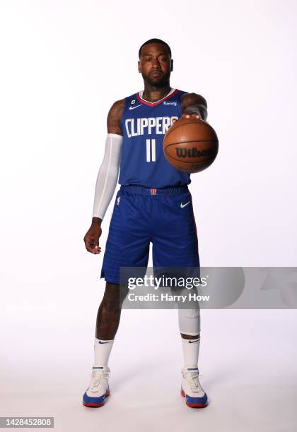 John Wall poses for a picture during LA Clippers media day at Honey Training Center on September 26, 2022 in Playa Vista, California.