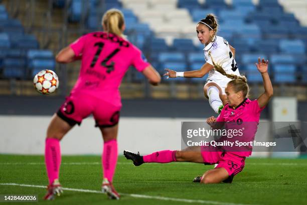 Athenea del Castillo of Real Madrid scoring her team's second goal during the UEFA Women´s Champions League Second Qualifying Round Second Leg match...
