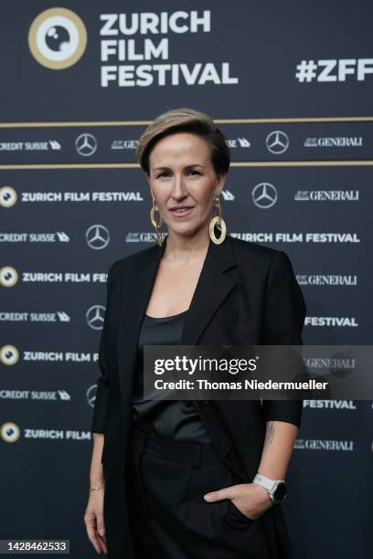 Director Anna Kazejak attends the "Fucking Bornholm" photocall during the 18th Zurich Film Festival at Kino Corso on September 28, 2022 in Zurich,...