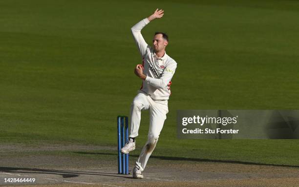 Lancashire bowler Tom Hartley in action during the third day of the LV= Insurance County Championship match between Lancashire and Surrey at Emirates...