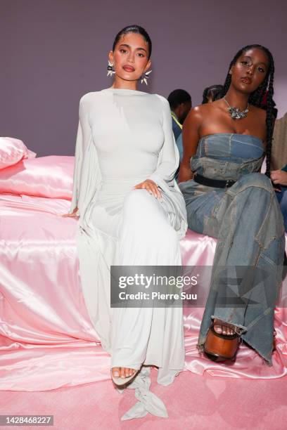 Kylie Jenner and Justine Skye attend the Acne Studio Womenswear Spring/Summer 2023 show as part of Paris Fashion Week on September 28, 2022 in Paris,...