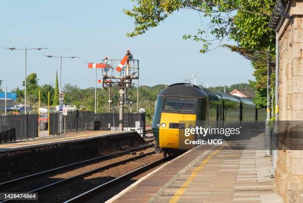 St Erth, Cornwall, England, UK, Penzance bound passenger train arriving at St Erth railway station in Cornwall. UK..