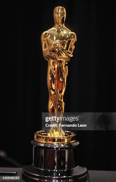 Geoffrey Fletcher's Academy Award for Adapted Screenplay is displayed on the podium during the Academy Of Motion Picture Arts And Sciences' "Discover...