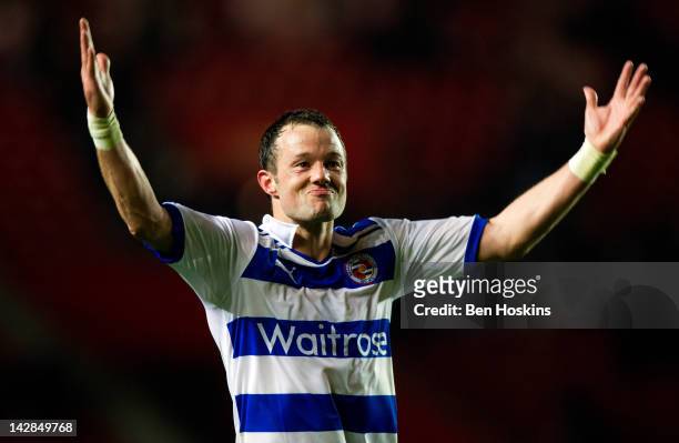 Noel Hunt of Reading celebrates after the final whistle during the npower Championship match between Southampton and Reading at St. Mary's Stadium on...