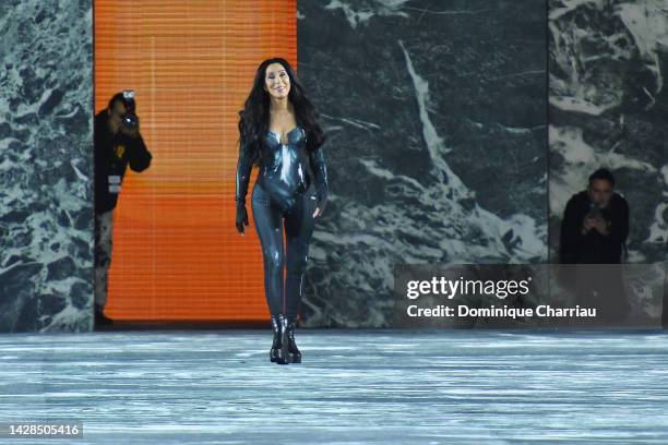Singer Cher walks the runway during the Balmain Womenswear Spring/Summer 2023 show as part of Paris Fashion Week on September 28, 2022 in Paris,...