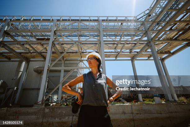 journalist woman photographing the power plant - disaster recovery stock pictures, royalty-free photos & images