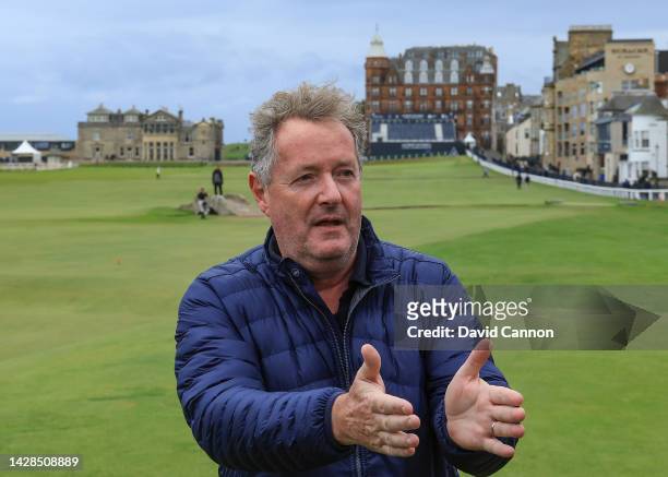 Piers Morgan of England the Television and media personality on the 18th tee during the Hickory Challenge prior to the Alfred Dunhill Links...