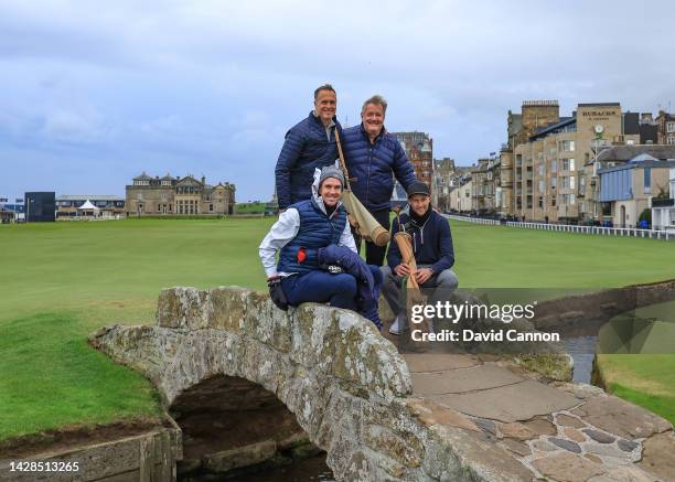 Piers Morgan of England the Television and media personality with the three former England Cricket captains Michael Vaughan , Joe Root and Kevin...