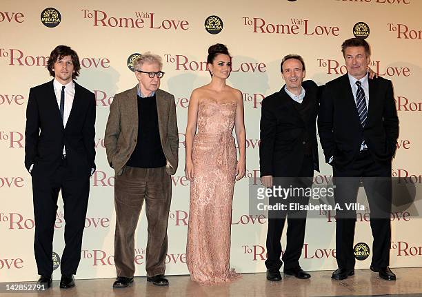 Jesse Eisenberg, director Woody Allen, Penelope Cruz, Roberto Benigni and Alec Baldwin attend "To Rome With Love" World Premiere at Auditorium Parco...