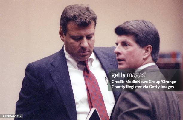 December 27: Thomas Gionis with his lawyer John Barnett during the last day of the hung jury trial. Photographed on 12/1/90 at the Santa Ana...