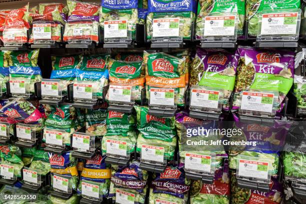 Miami Beach, Florida, Publix grocery store, Fresh Express salad kit bags.