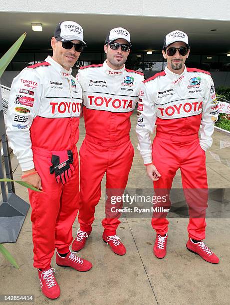 Actors Eddie Cibrian, Brody Jenner and Adrien Brody pose during the 36th Annual Toyota Pro/Celebrity Race - Press Practice Day of the Toyota Grand...