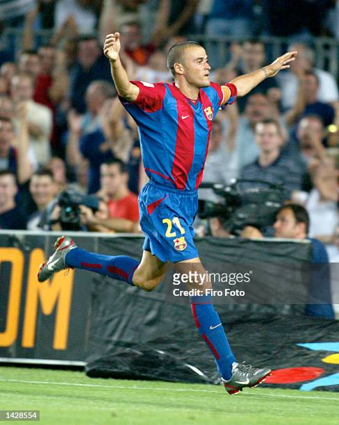 Luis Enrique of Barcelona celebrates scoring during the Primera Liga match between Barcelona and Atletico Madrid, played at the Camp Nou Stadium,...