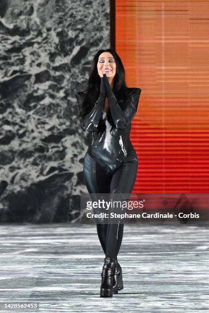 Singer Cher walks the runway during the Balmain Womenswear Spring/Summer 2023 show as part of the Balmain Festival V03 during the Paris Fashion Week...