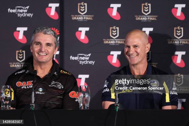 Panthers coach Ivan Cleary and Eels coach Brad Arthur attend the 2022 NRL Grand Final media conference at The Fullerton Hotel, Martin Place on...
