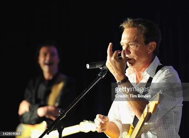 David Cassidy talks about his injured middle finger while performing at The Club at Treasure Island on April 13, 2012 in Treasure Island, Florida.