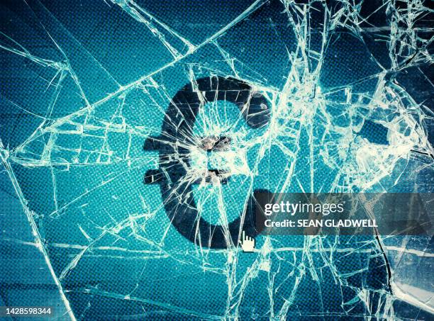 euro symbol smashed screen - stock market crash stock pictures, royalty-free photos & images