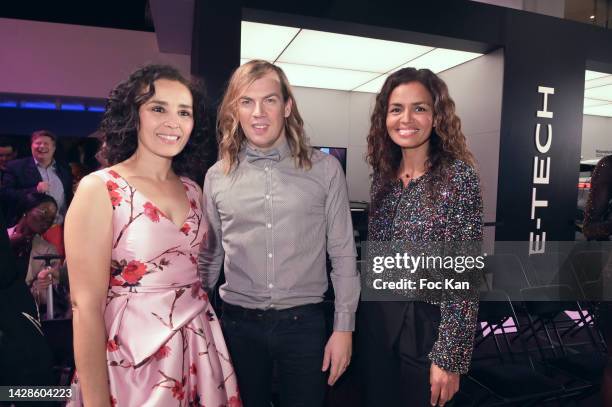 Aida Touihri, designer Christophe Guillarmé and Laurence Roustandjee attend the Christophe Guillarmé Womenswear Spring/Summer 2023 show during Paris...