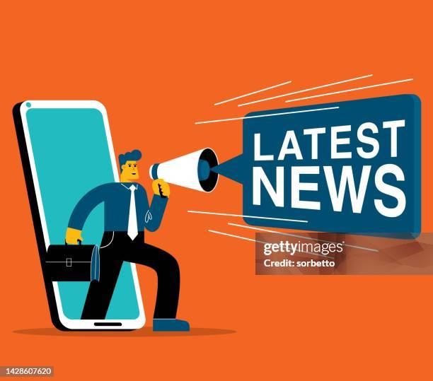 stockillustraties, clipart, cartoons en iconen met latest news - smartphone - unemployed marketing professional searches for a job