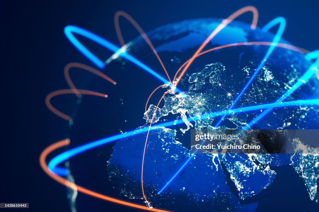 Global communication network (World Map Credit to NASA)