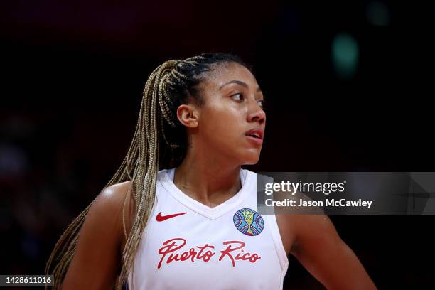 Arella Guirantes of Puerto Rico looks on during the 2022 FIBA Women's Basketball World Cup Group Canada match between Puerto Rico at Sydney Superdome...