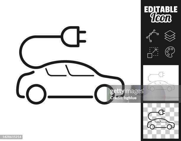 electric car with plug. icon for design. easily editable - electric car charging icon stock illustrations