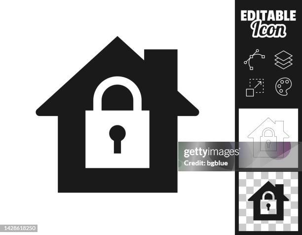 ilustraciones, imágenes clip art, dibujos animados e iconos de stock de seguridad en el hogar - casa con candado. icono para el diseño. fácilmente editable - fondo transparente