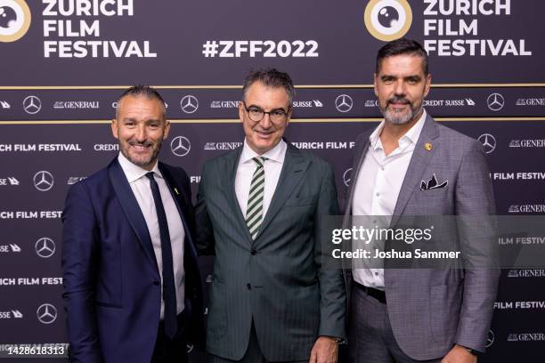 Gianluca Zambrotta, Christian Jungen and Pascal Zuberbuehler attend the "When The World Watched: Italy 2006" photocall during the 18th Zurich Film...