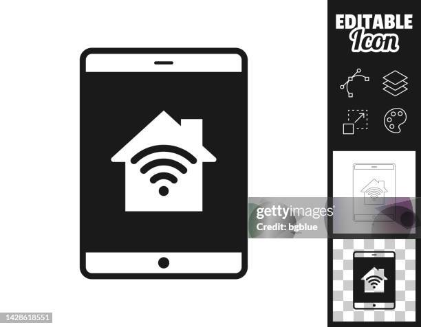 tablet pc with smart home. icon for design. easily editable - using tablet home stock illustrations