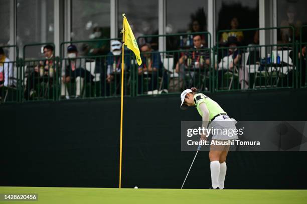 Seonwoo Bae of South Korea attempts a putt on the 18th green during the first round of the Japan Women's Open Golf Championship at Murasaki Country...
