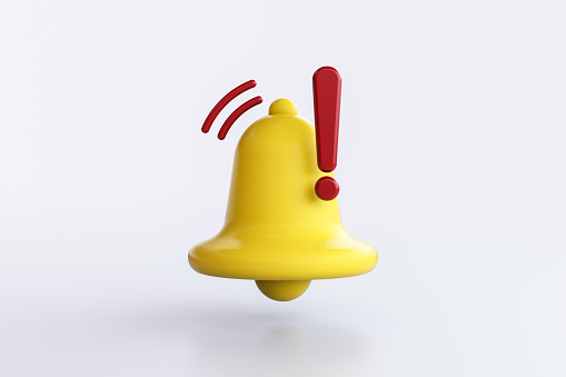 Yellow notification bell on white background