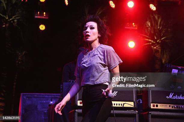 Singer Nic Endo of Atari Teenage Riot performs during Day 1 of the 2012 Coachella Valley Music & Arts Festival held at the Empire Polo Club on April...
