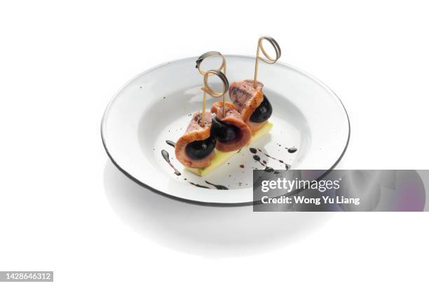 ham with cheese and olives - serving dish imagens e fotografias de stock