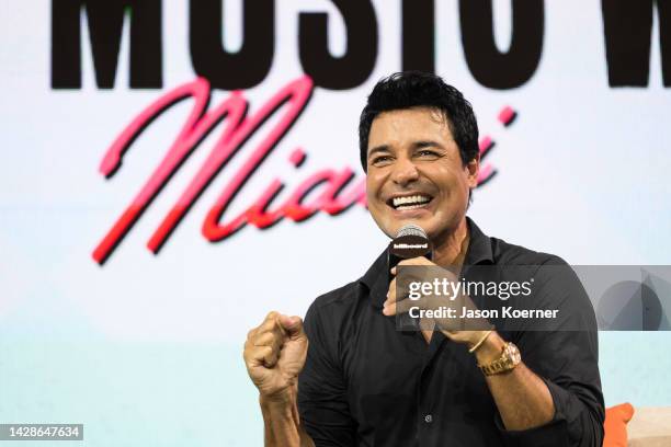 Chayanne speaks onstage during his Icon Q + A at the Billboard Latin Music Week 2022 at Faena Forum on September 28, 2022 in Miami Beach, Florida.