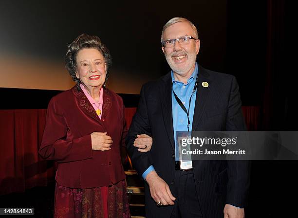 Diana Serra Cary, also know as actress Baby Peggy Montgomery and film critic Leonard Maltin attend the screening of the film 'Baby Peggy: The...