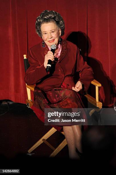 Diana Serra Cary, also know as actress Baby Peggy Montgomery, speaks onstage following the screening of the film 'Baby Peggy: The Elephant in the...