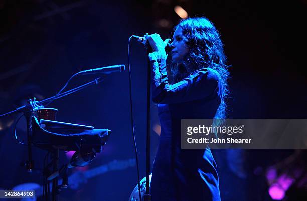 Singer Hope Sandoval of Mazzy Star performs during Day 1 of the 2012 Coachella Valley Music & Arts Festival held at the Empire Polo Club on April 13,...