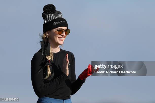 Kathryn Newton looks from the 15th tee on Day One of the Alfred Dunhill Links Championship at Carnoustie Golf Links on September 29, 2022 in St...