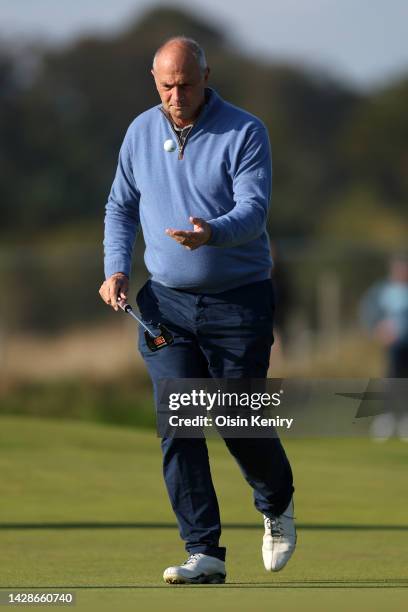 Steve Redgrave catches their ball on the 3rd green on Day One of the Alfred Dunhill Links Championship on the Old Course St. Andrews on September 29,...
