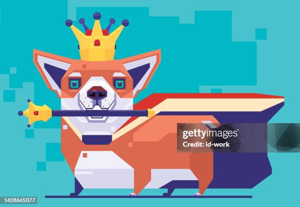 illustrations, cliparts, dessins animés et icônes de roi corgi tenant sceptre - carrying in mouth