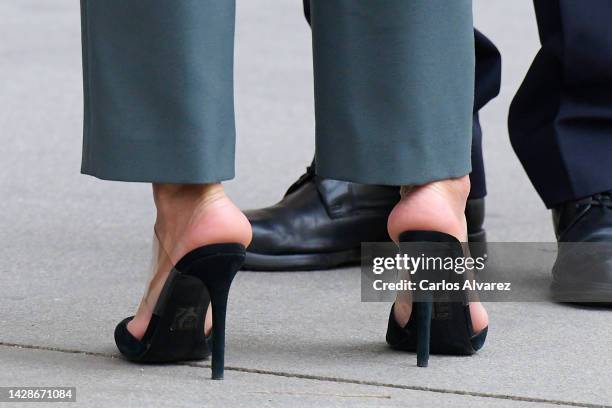 Queen Letizia of Spain, shoes detail, attends a meeting with the 'FundeuRAE' Foundation members at the Royal Spanish Academy headquarters on...