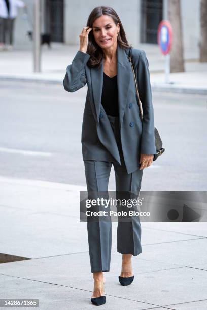 Queen Letizia Of Spain attends a meeting at The Royal Spanish Academy Headquarters on September 29, 2022 in Madrid, Spain.