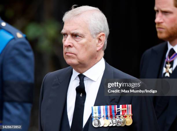 Prince Andrew, Duke of York attends the Committal Service for Queen Elizabeth II at St George's Chapel, Windsor Castle on September 19, 2022 in...