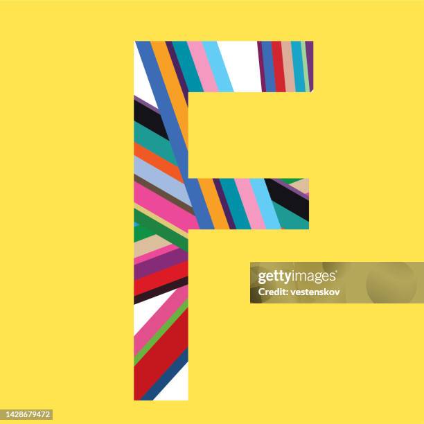 contemporary colourful stripes graphic geometric typography alphabets - letter f stock illustrations