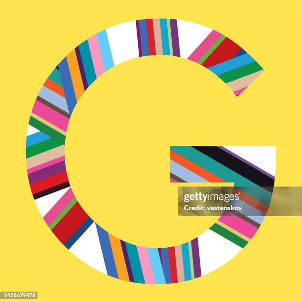 stockillustraties, clipart, cartoons en iconen met contemporary colourful stripes graphic geometric typography alphabets - letter g