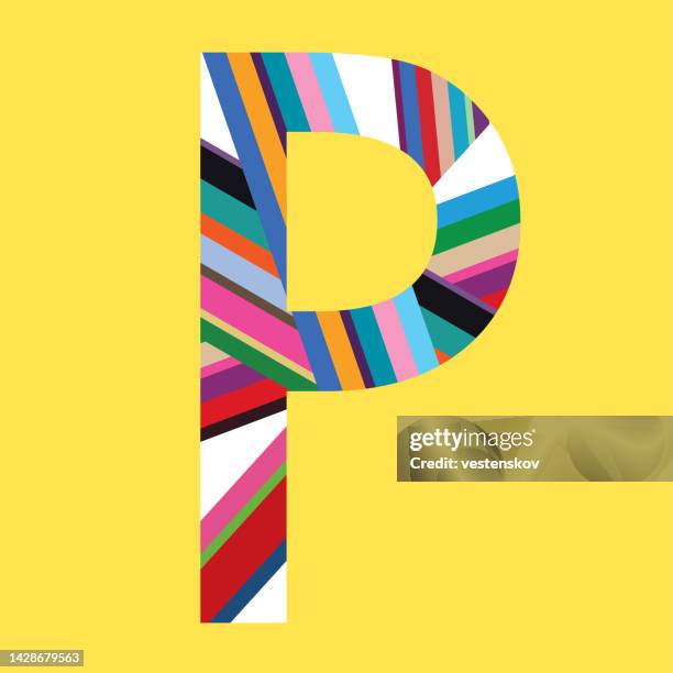 contemporary colourful stripes graphic geometric typography alphabets - p stock illustrations