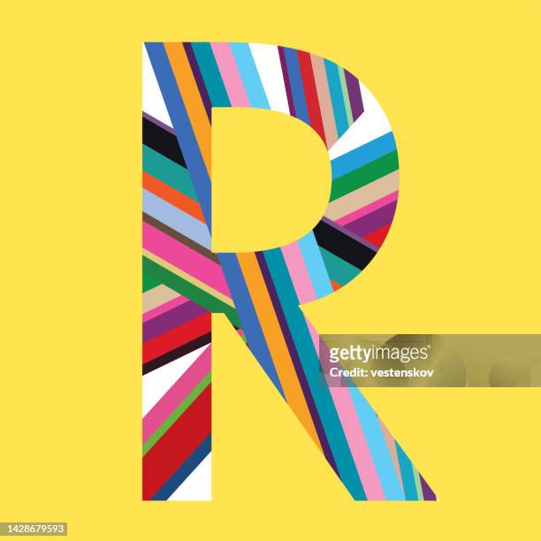contemporary colourful stripes graphic geometric typography alphabets - r logo stock illustrations