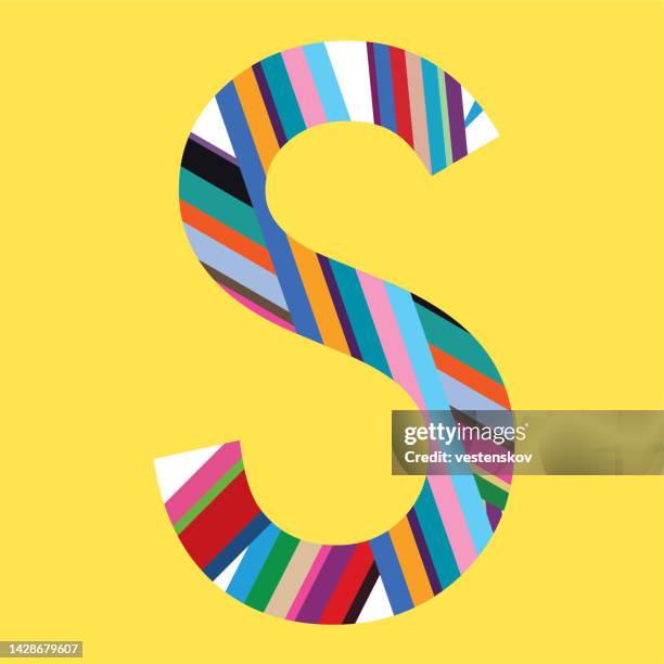 ilustrações de stock, clip art, desenhos animados e ícones de contemporary colourful stripes graphic geometric typography alphabets - s